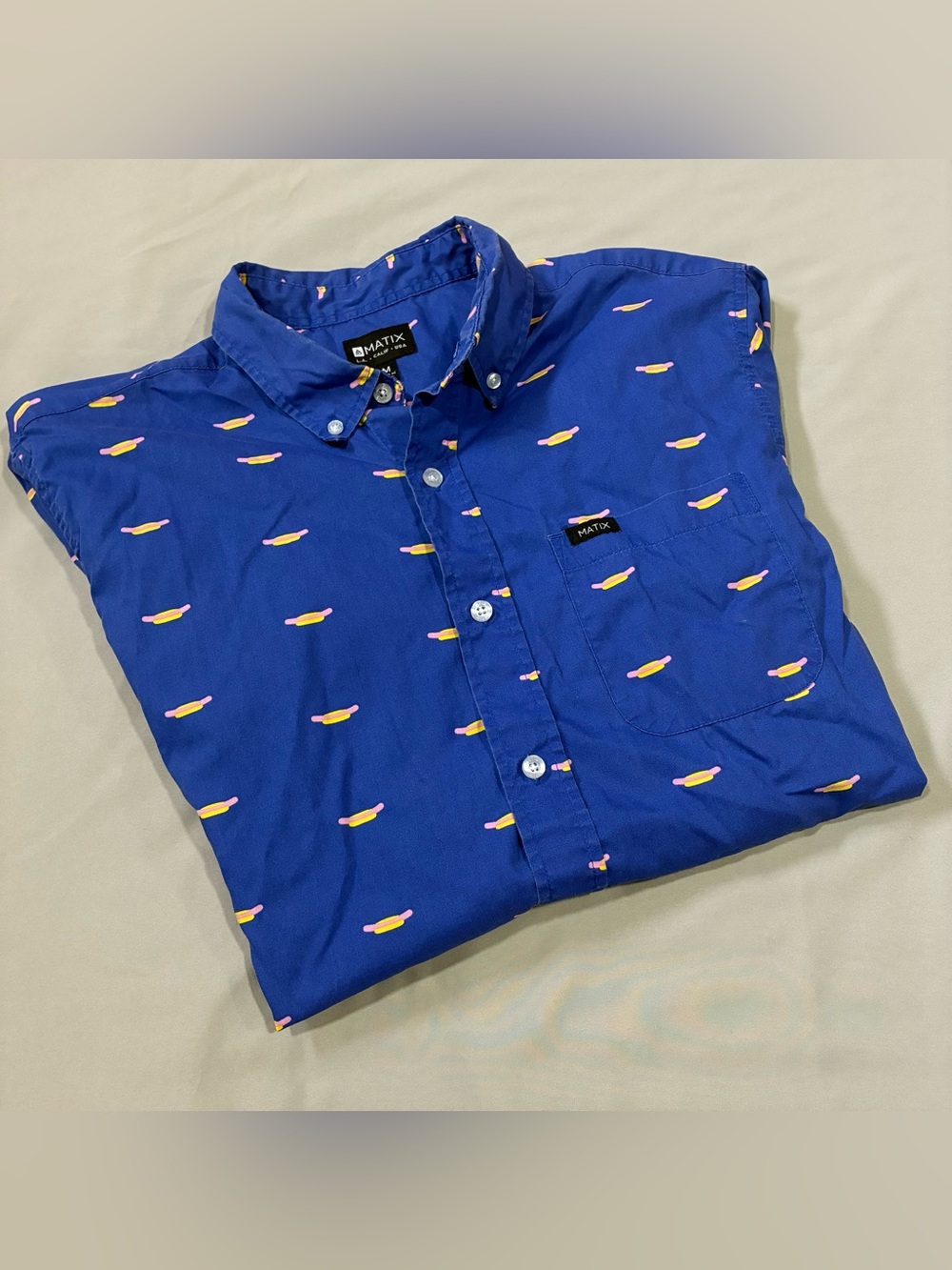 Hot Diggity Dog! Fun Hot Dog themed Shirt MATIX Men's Size Medium Blue